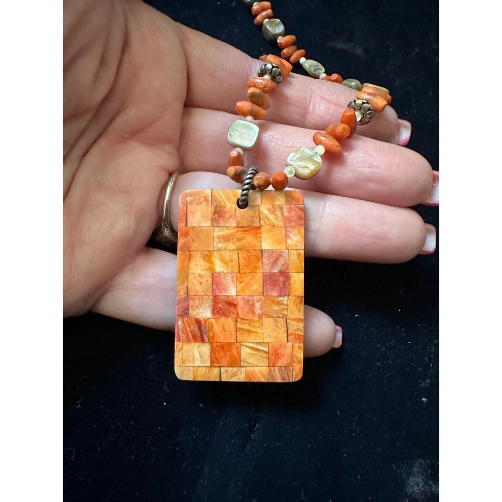 Silpada Pendant Necklace N1260 Coral Mother of Pearl & Sterling Silver Retired - Picture 6 of 6